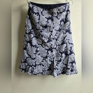 Floral Navy and White A-Line Skirt